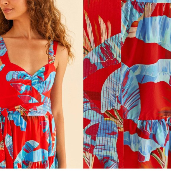 FARM RIO RED SWEET JUNGLE PRINT MIDI DRESS sz M - Picture 3 of 4